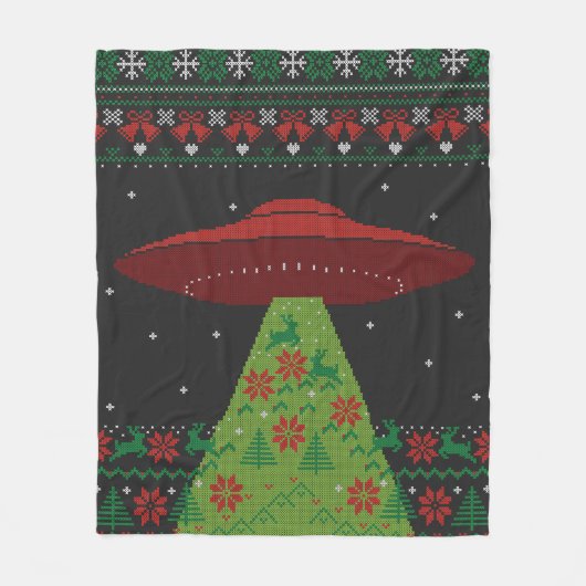 Red and Green UFO Traktor Beam Ugly Christmas Fleecedecke (Vorderseite)