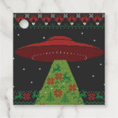 Red and Green UFO Traktor Beam Ugly Christmas Geschenkanhänger (Vorderseite)