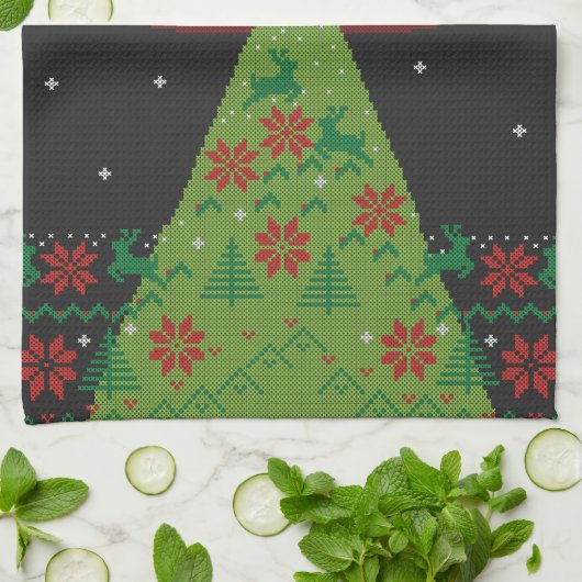 Red and Green UFO Traktor Beam Ugly Christmas Geschirrtuch (Gefaltet)