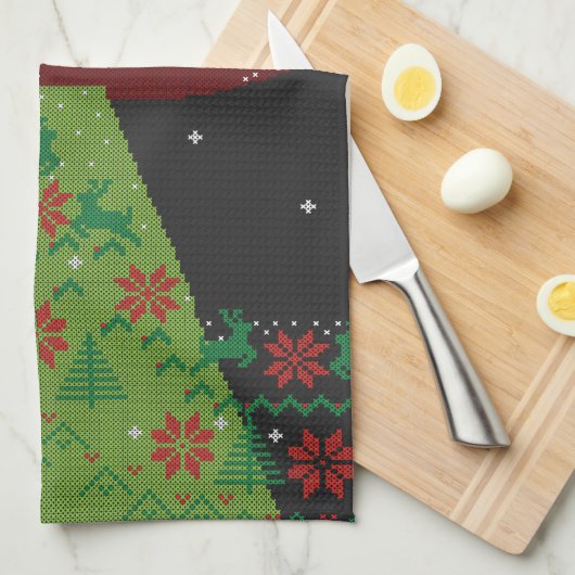 Red and Green UFO Traktor Beam Ugly Christmas Geschirrtuch (Viertel Falte)