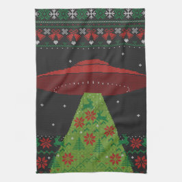 Red and Green UFO Traktor Beam Ugly Christmas Geschirrtuch