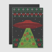 Red and Green UFO Traktor Beam Ugly Christmas Magnetkarte (Vorne/Hinten)