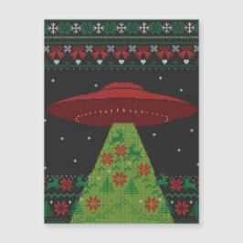Red and Green UFO Traktor Beam Ugly Christmas Magnetkarte