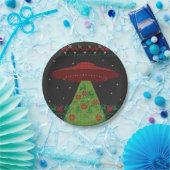 Red and Green UFO Traktor Beam Ugly Christmas Pappteller (Party)