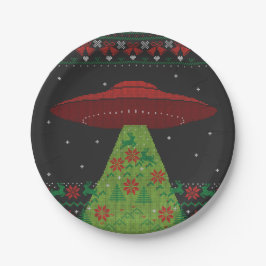 Red and Green UFO Traktor Beam Ugly Christmas Pappteller