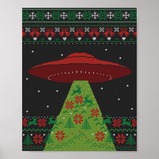 Red and Green UFO Traktor Beam Ugly Christmas Poster (Vorne)