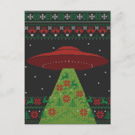 Red and Green UFO Traktor Beam Ugly Christmas Postkarte