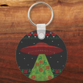 Red and Green UFO Traktor Beam Ugly Christmas Schlüsselanhänger (Vorderseite)