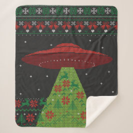 Red and Green UFO Traktor Beam Ugly Christmas Sherpadecke