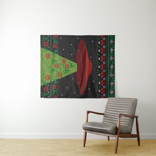 Red and Green UFO Traktor Beam Ugly Christmas Wandteppich (Beispiel (Horizontal))