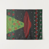 Red and Green UFO Traktor Beam Ugly Christmas Wandteppich (Vorderseite (Horizontal))