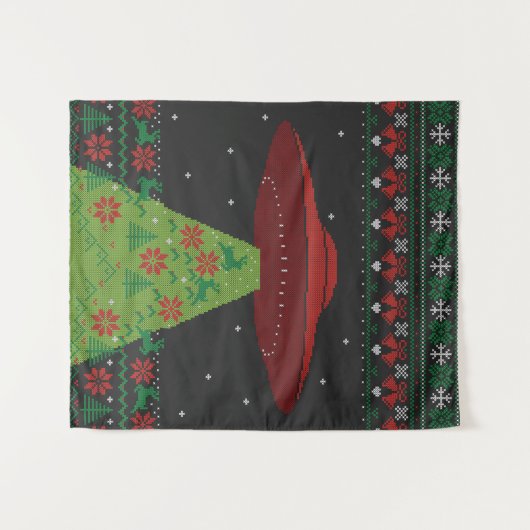 Red and Green UFO Traktor Beam Ugly Christmas Wandteppich (Vorderseite (Horizontal))