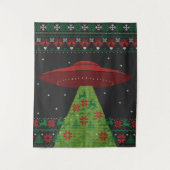 Red and Green UFO Traktor Beam Ugly Christmas Wandteppich (Vorderseite)