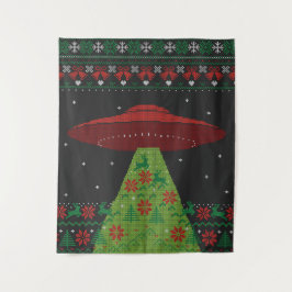 Red and Green UFO Traktor Beam Ugly Christmas Wandteppich