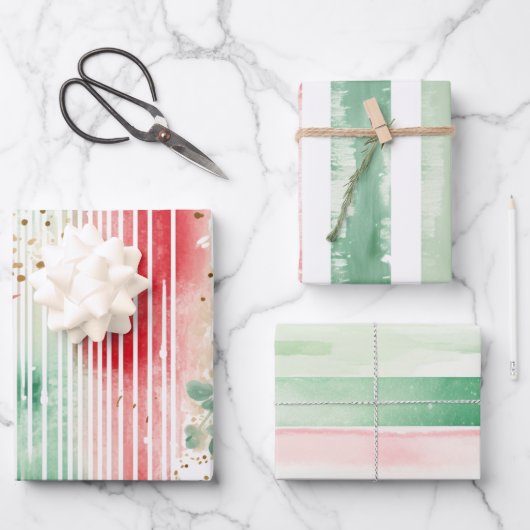 Red and Green Watercolor Christmas Geschenkpapier Set (Vorderseite)
