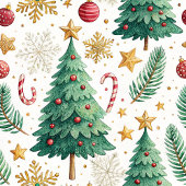 Red and green watercolor Christmas trees chic Fleecedecke