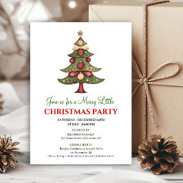 Red and green whimsical Christmas tree invitation Einladung
