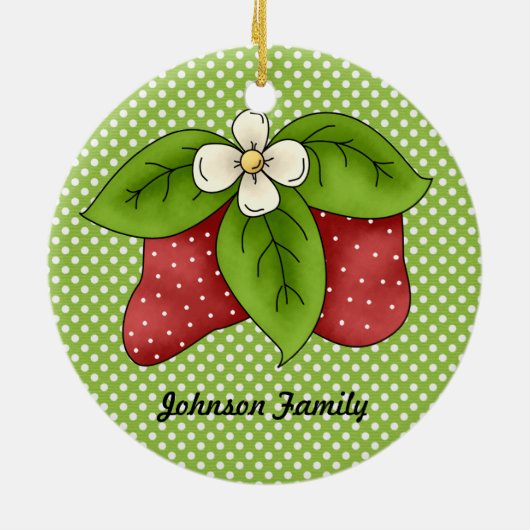 Red and Green Winter Christmas Strawberry Design Keramikornament (Hinten)