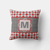 Red and Grey Boys Diamond Muster Mit Monogramm Kissen (Rückseite)