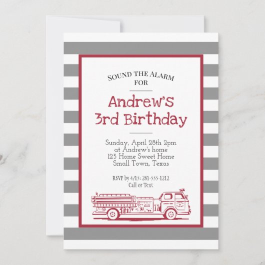 Red and Grey Fire Truck Einladung (Vorderseite)