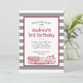 Red and Grey Fire Truck Einladung (Stehend Vorderseite)