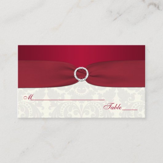Red and Ivory Damask Placecards Platzkarte (Vorderseite)