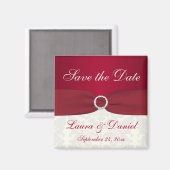 Red and Ivory Damask Save the Date Magnet (Vorderseite/Rückseite)
