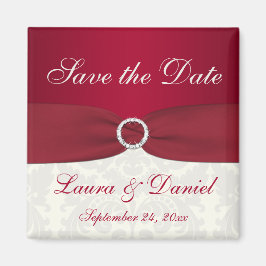 Red and Ivory Damask Save the Date Magnet