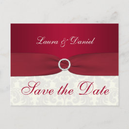 Red and Ivory Damask Save the Date Postkarte