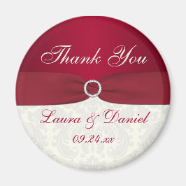 Red and Ivory Damask Wedding Favor Magnet