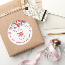 Red and Jade Green Bamboo Verlasse Zen Asian Weddi Runder Aufkleber