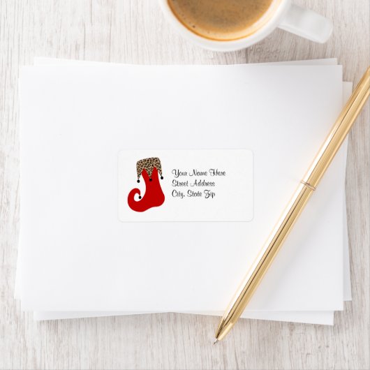Red and Leopard Christmas Strumpf Address Label Adressaufkleber (Insitu)