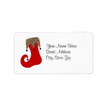 Red and Leopard Christmas Strumpf Address Label