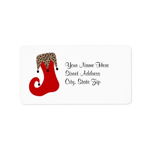 Red and Leopard Christmas Strumpf Address Label Adressaufkleber (Vorne)