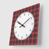 Red and Navy Blue Fraser of Lovat Modern Tartan Quadratische Wanduhr (Winkel)