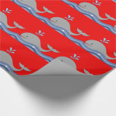 Red and Navy Blue Whale Baby Dusche Geschenkpapier (Ecke)