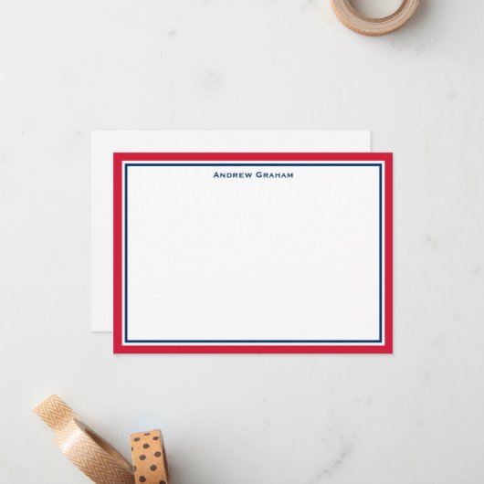 Red and Navy Border Note Card Mitteilungskarte (Vorderseite/Rückseite Beispiel)