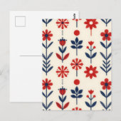Red and Navy Folk Floral Pattern Postkarte (Vorne/Hinten)