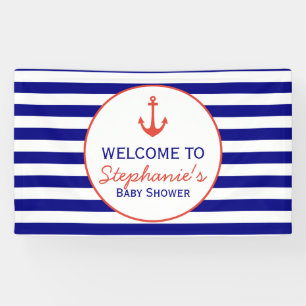 Red and Navy Nautical Striping Baby Shooter Banner