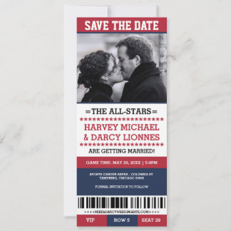 Red and Navy Sports Ticket Save the Date