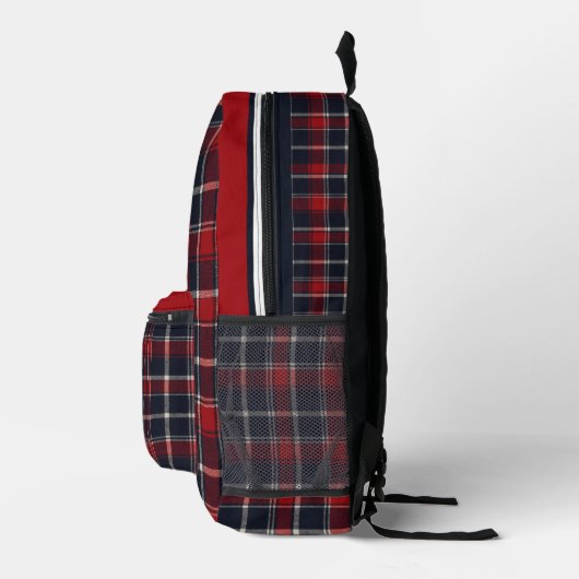 Red and navy tartan plaid Mississippi  Bedruckter Rucksack (Rechts)