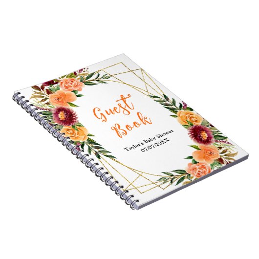 Red and Orange Floral Baby Shower Guest Book Notizblock (Rechte Seite)