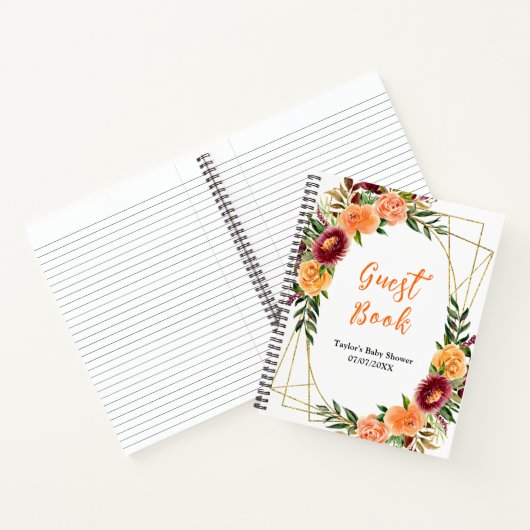 Red and Orange Floral Baby Shower Guest Book Notizblock (Innenseite)