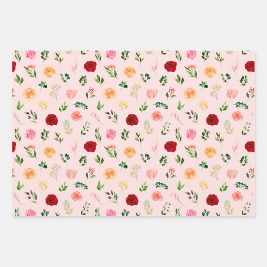 Red and Orange Flowers with Foliage Pattern Geschenkpapier Set (Vorderseite 2)