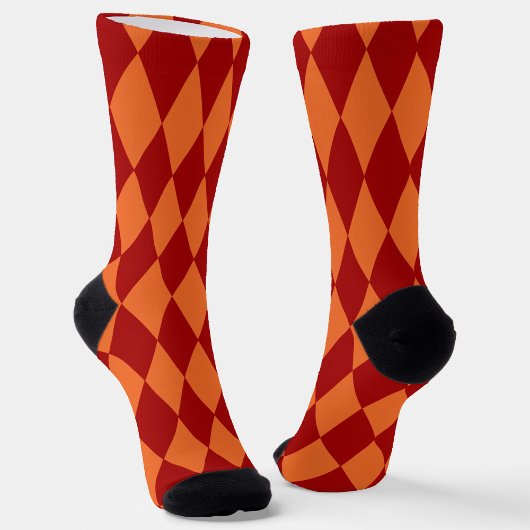 Red and Orange Harlequin Checkered Design  Socken