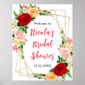 Red and Orange Roses Bridal Shower Welcome Poster (Vorne)