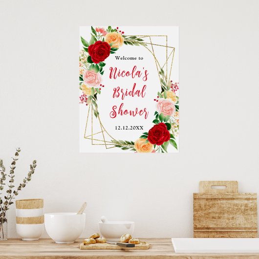 Red and Orange Roses Bridal Shower Welcome Poster (Küche)