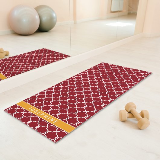 Red And Orange Trellis Pattern With Custom Name Yogamatte