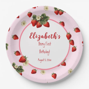 Red and Pink Berry First Baby Girl Birthday Party Pappteller
