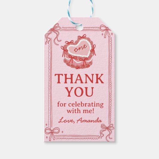 Red and Pink Bow Cake Birthday Party Thank You Geschenkanhänger (Vorderseite)